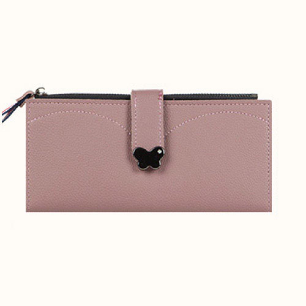 Butterfly decorated Korea lady women long slim wallet(Violet)
